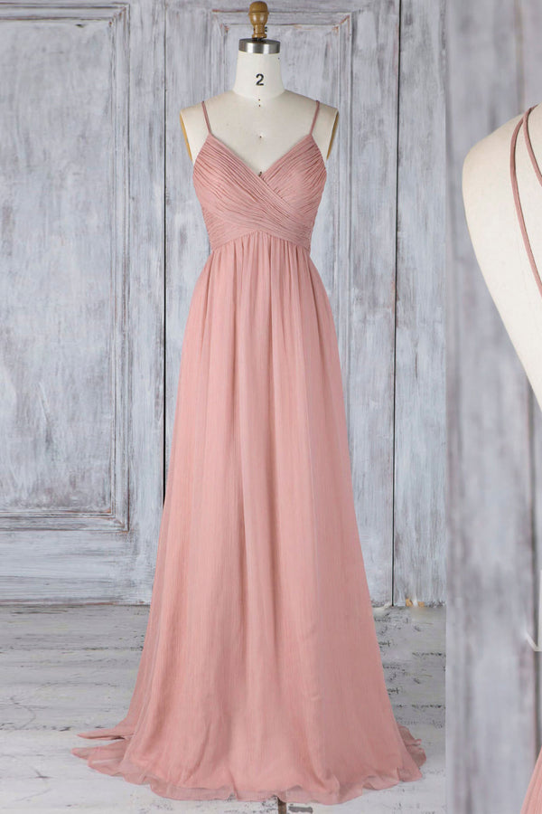 Pink Chiffon Lace Long Prom Dress Pink Lace Bridesmaid Dress Dresstby 9839