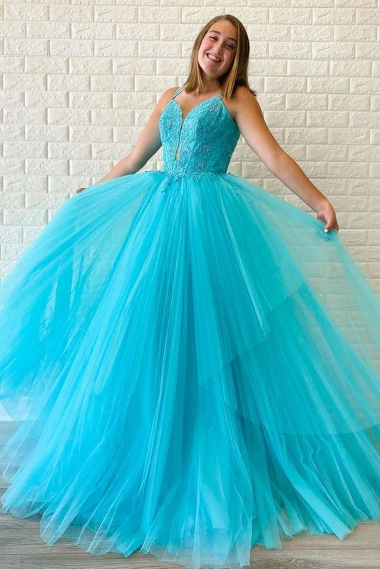 High Low Teal Blue Tulle Prom Dresses, Teal Blue High Low Formal Eveni –  jbydress