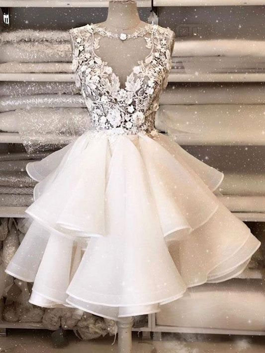 Cute white tulle short prom dress white homecoming dress – dresstby