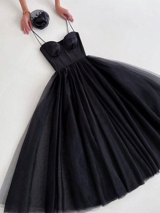 Simple black tulle short prom dress, black short evening dress – dresstby
