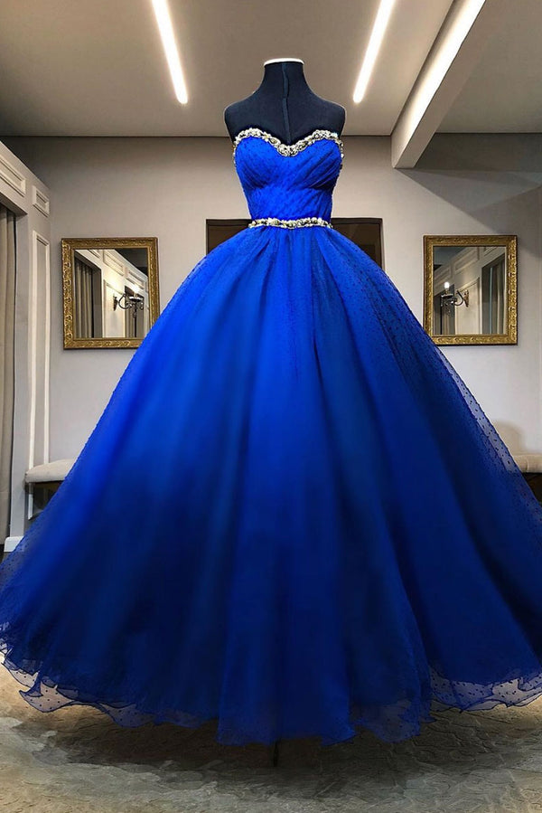 Blue sweetheart tulle long prom dress blue tulle formal dress - dresstby