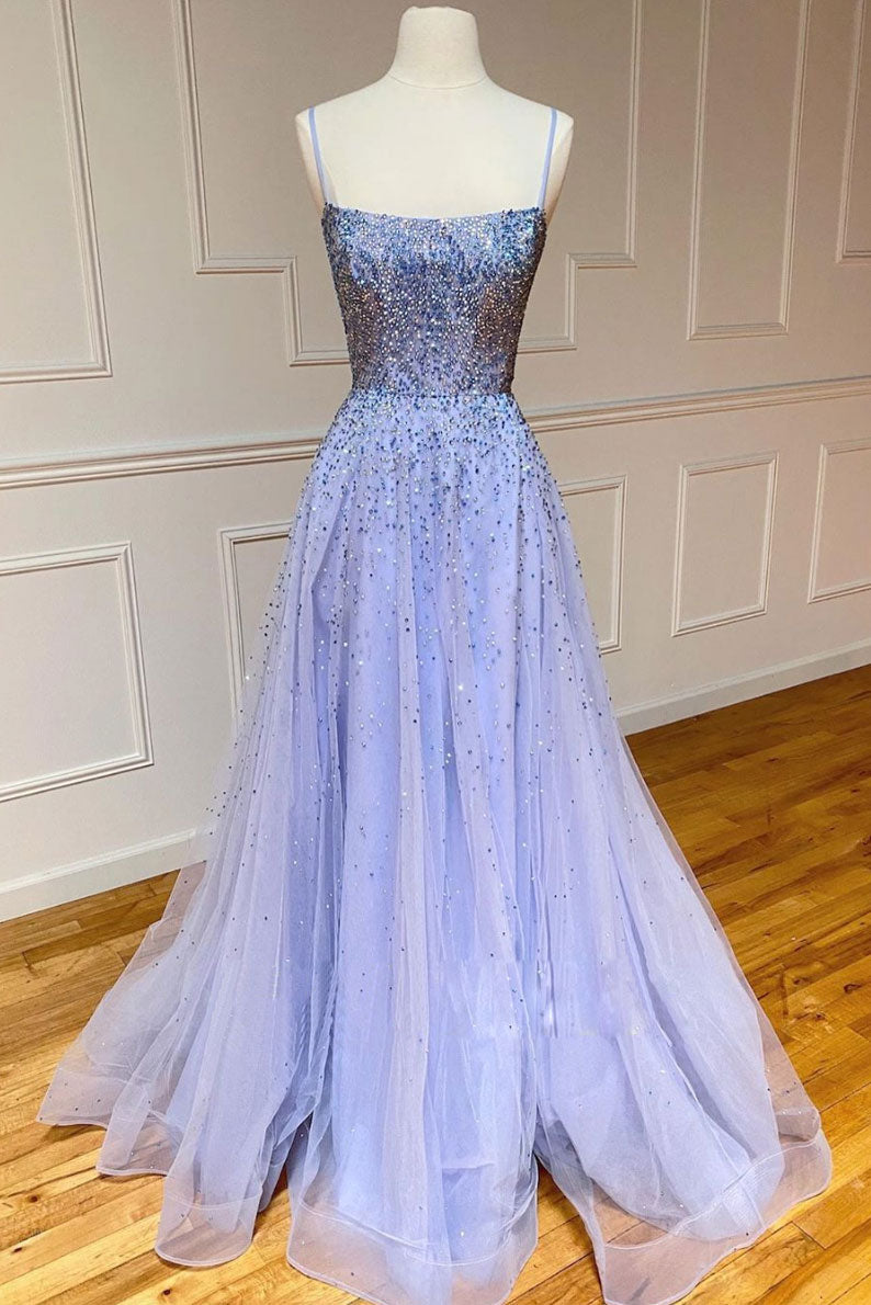 Purple Tulle Sequin Long Prom Dress Sequin Evening Dress Dresstby 