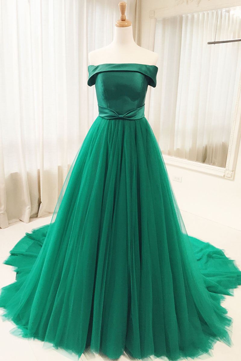 Simple green tulle long prom dress, green evening dress - dresstby