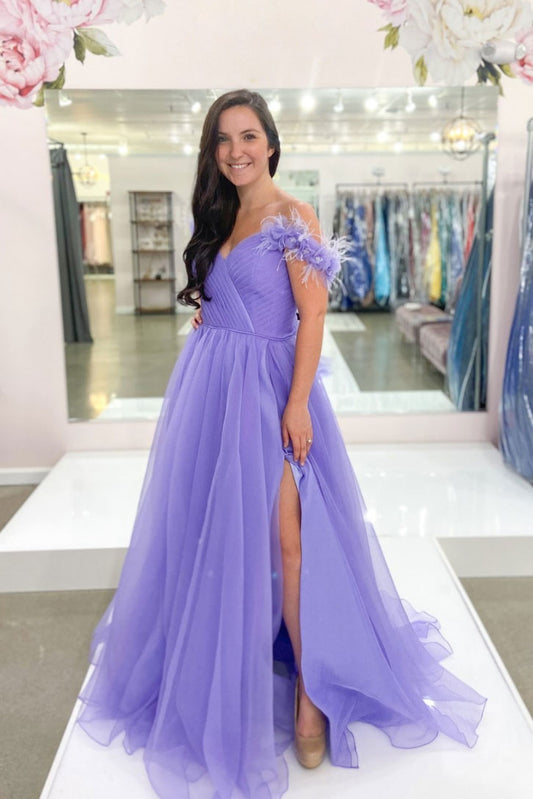 High Low V Neck Layered Purple Tulle Long Prom Dresses, High Low Lilac  Formal Dresses, Purple Evening Dresses A1669