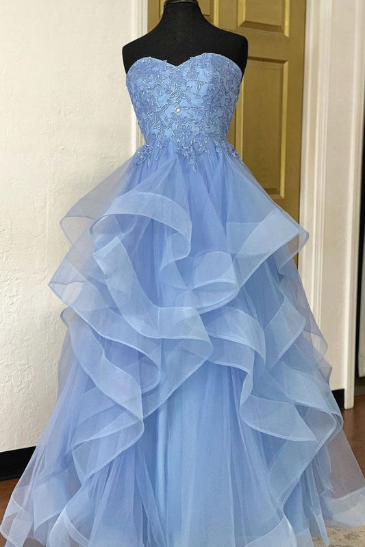 laylatailorshop02 LTP0596,Blue Tulle Long Prom Dress Blue Tulle Evening Dress Sparkle Prom Dresses 20 W / As Picture