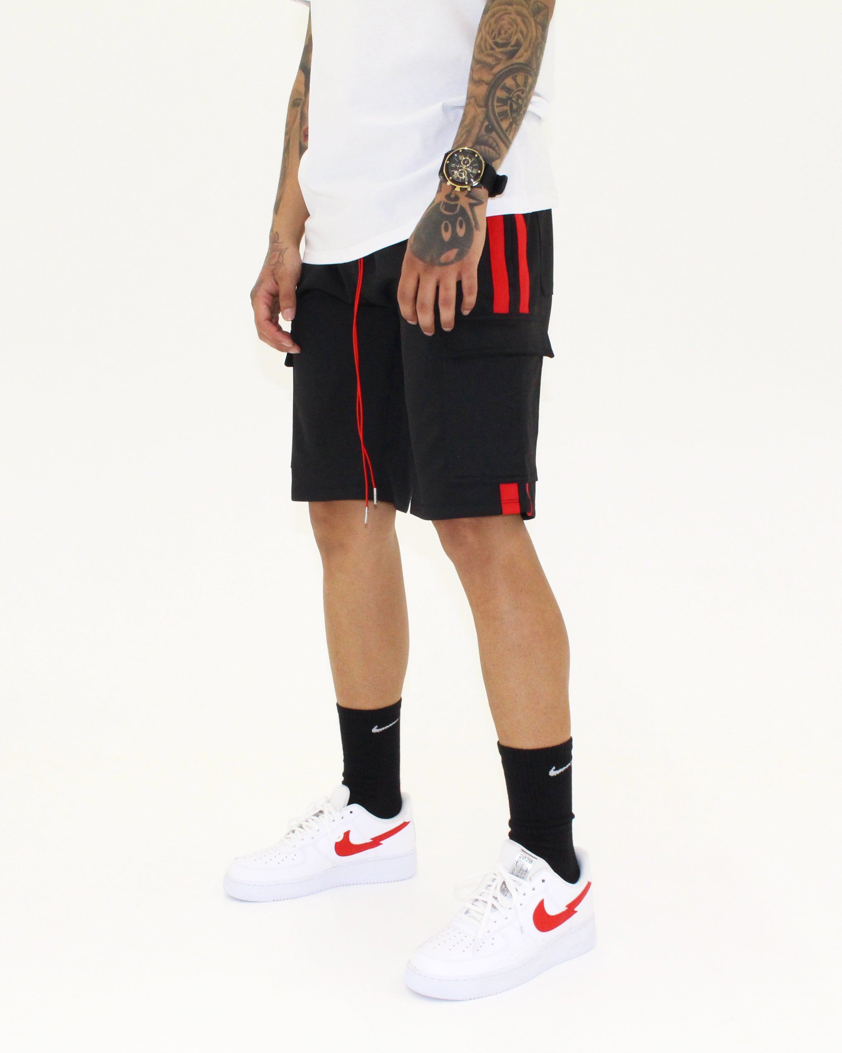 Track Cargo Shorts (Black/Red)