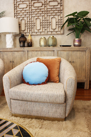 turquoise velvet round pillow