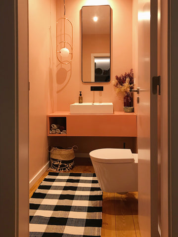 ove checkered rug pink toilet