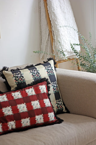 Plaid pattern fringed large cushion by My Friend Paco