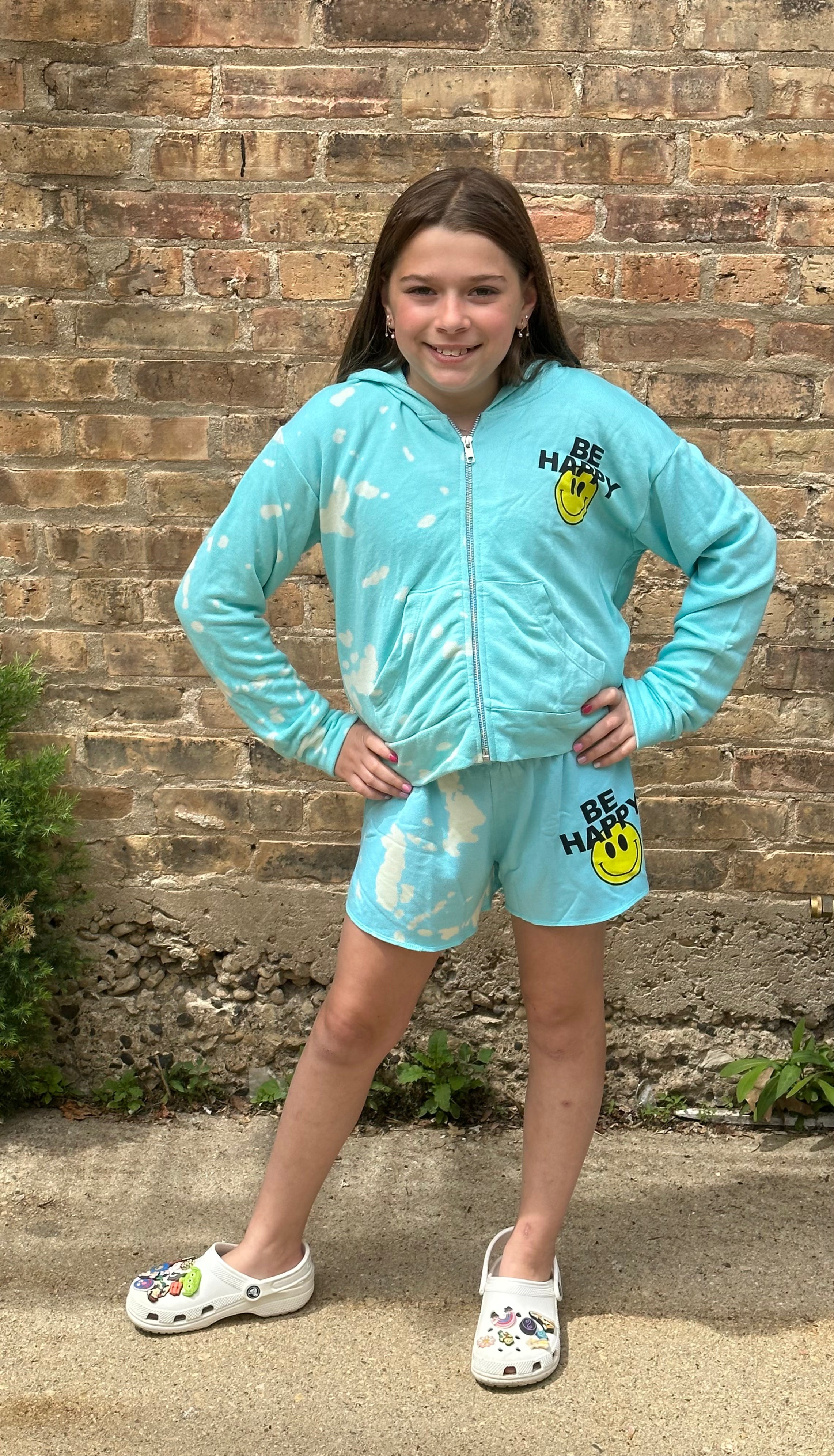 Flowers By Zoe Turquoise Half Bleached Tank Top Shorts Or Hoodie