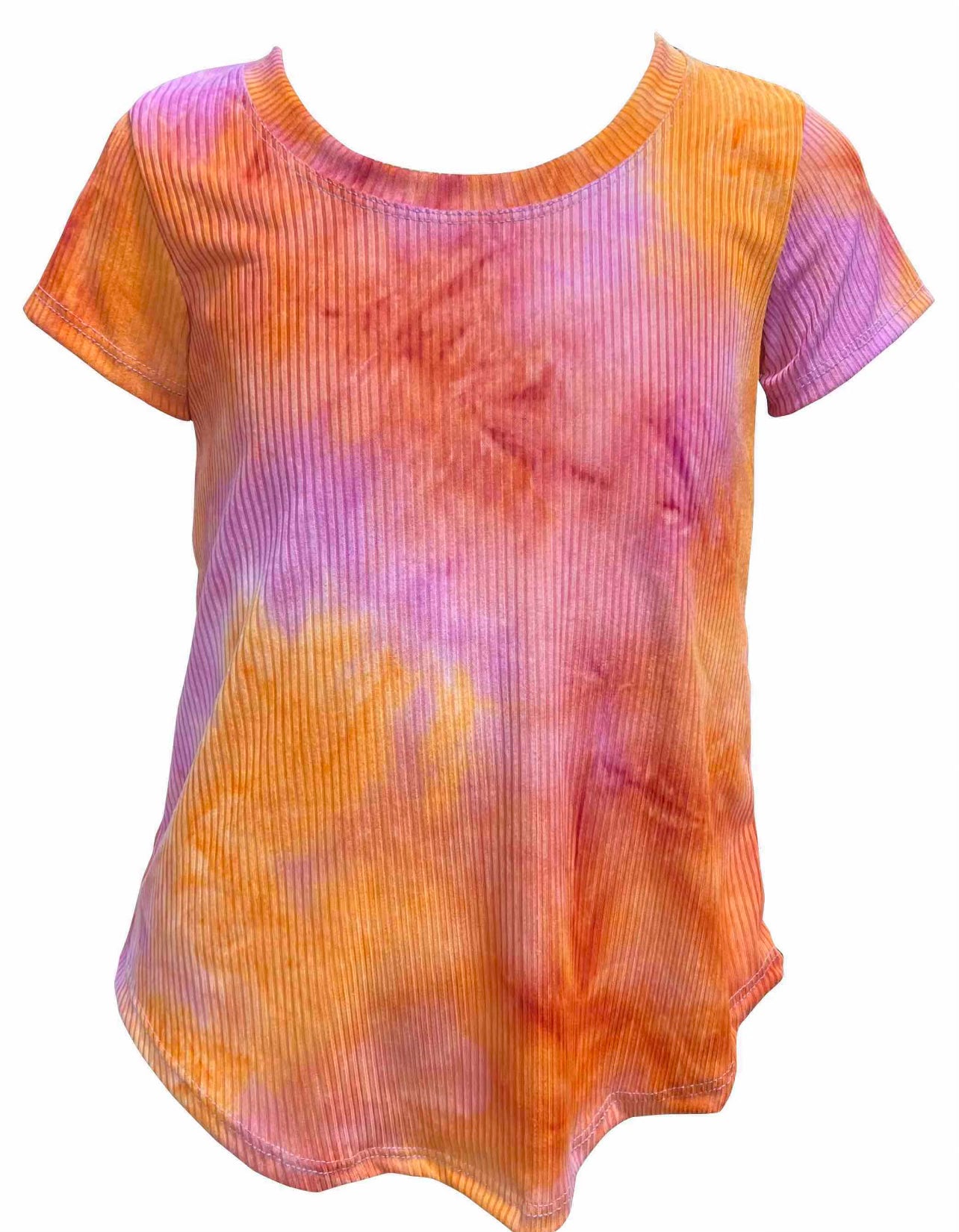 Erge Pink Orange Tie Dye Ribbed Short Sleeve Shirt | Glamour Girlz ...