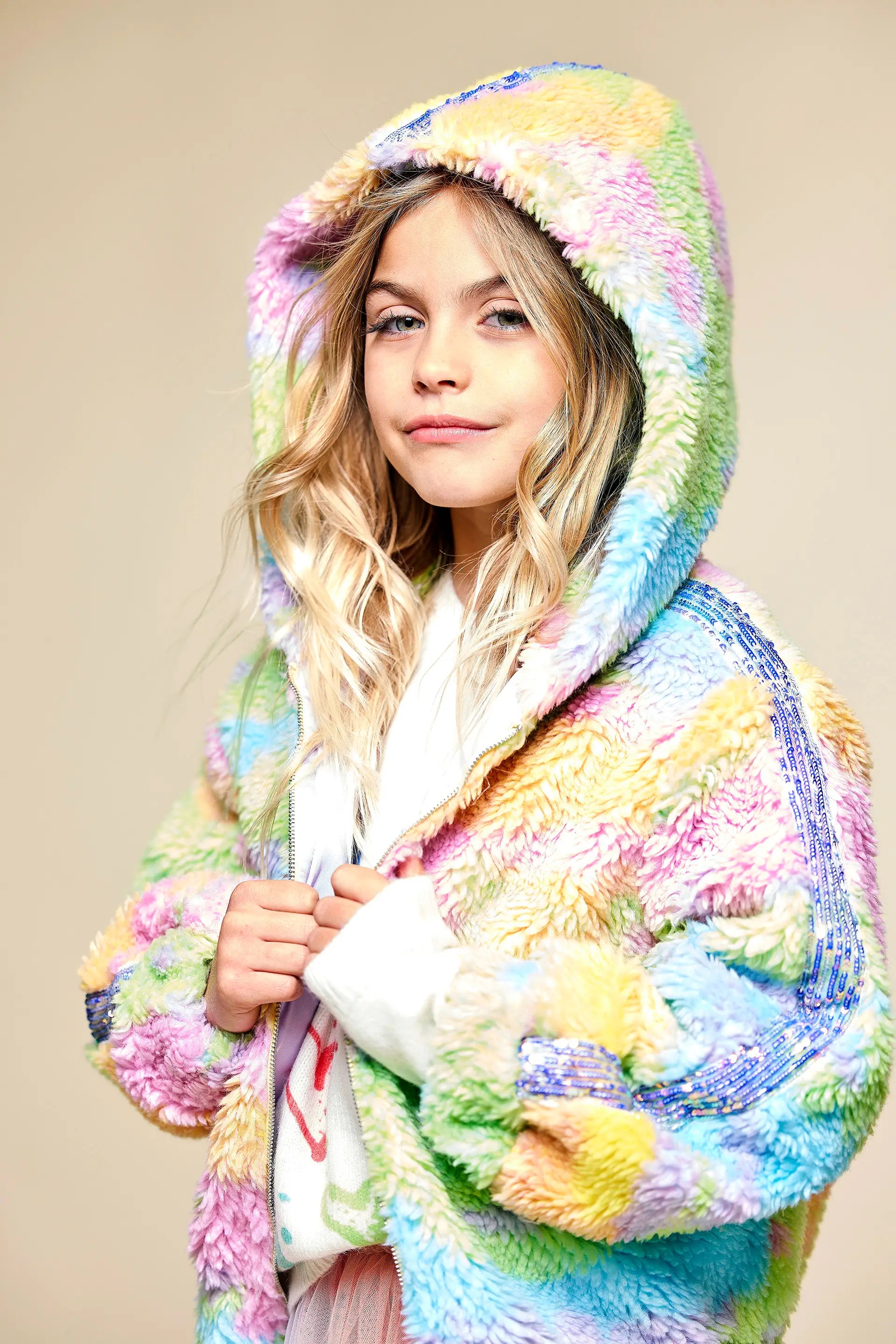 Sherpa Banana Sara Hooded | Colorful Highland Girlz Trim W/Sequins Central Hannah Jacket Park Glamour Sara