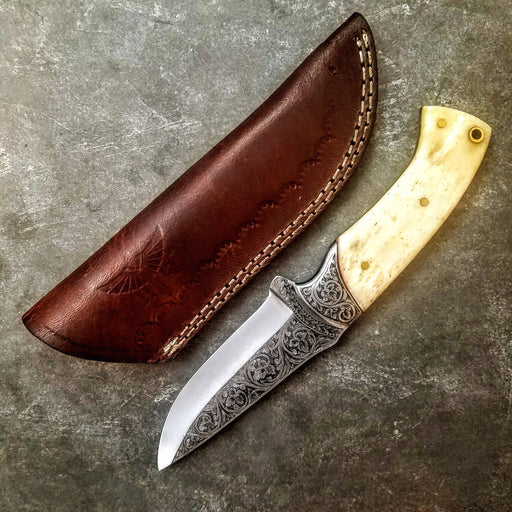 Handmade Stainless Steel Hunting Knife- Steel Engraved Lion on Handle –  White Hills Knives