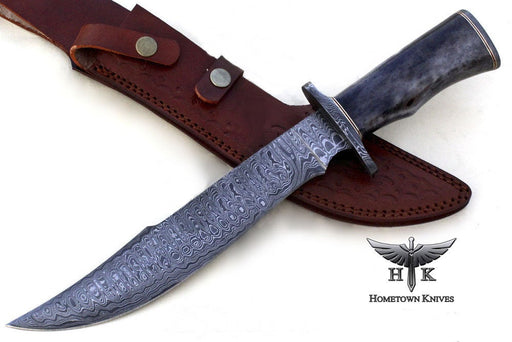 HTS-7 Damascus FEATHER Bowie // Custom // WENGE Wood Handle Amazing gr —  HomeTown Knives