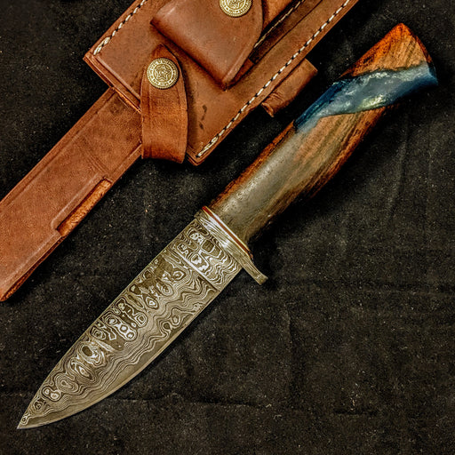 Walnut Damascus Bushcraft Knife  Yellowstone Spirit Southwestern