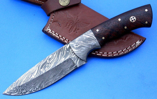 HT-101 Custom handmade Damascus Skinner Knife/ SERRATED Edge / Rose wo —  HomeTown Knives