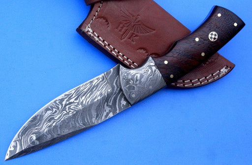 HT-101 Custom handmade Damascus Skinner Knife/ SERRATED Edge / Rose wo —  HomeTown Knives