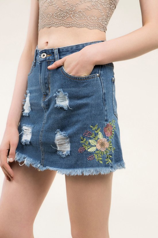 embroidered jean skirt