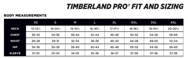 Timberland PRO sizing chart