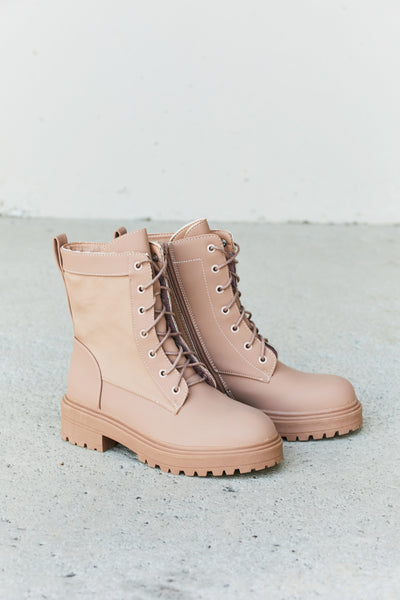 Weeboo Faux Leather Side Zipper Combat Boots