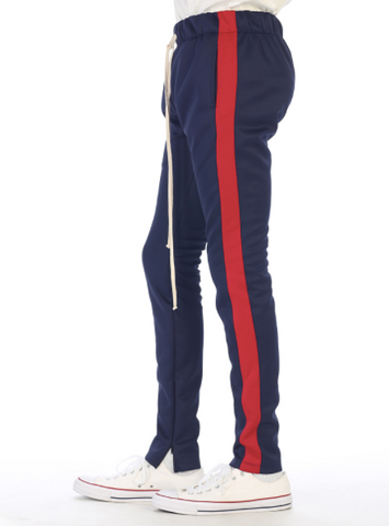 red and blue joggers