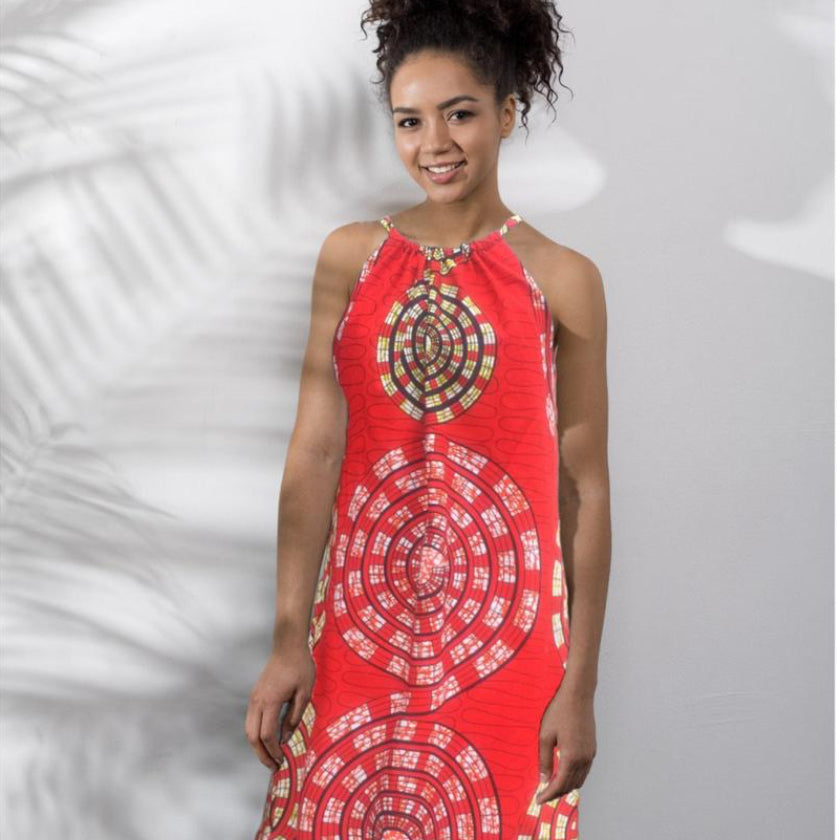 african print halter dress