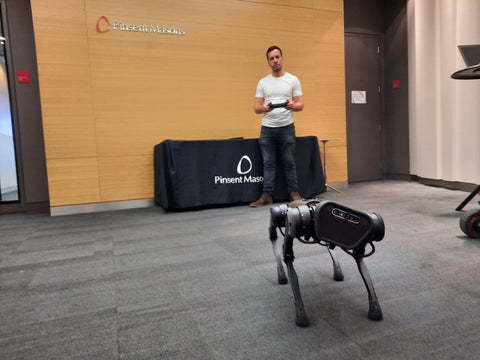 Philip English from Robot Center with a Unitree quadruped 
