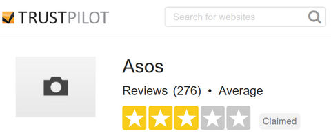 Asos Trustpilot.com Feedback Score