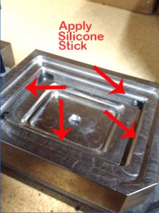 Where to apply silicone stick on a rectangle button maker