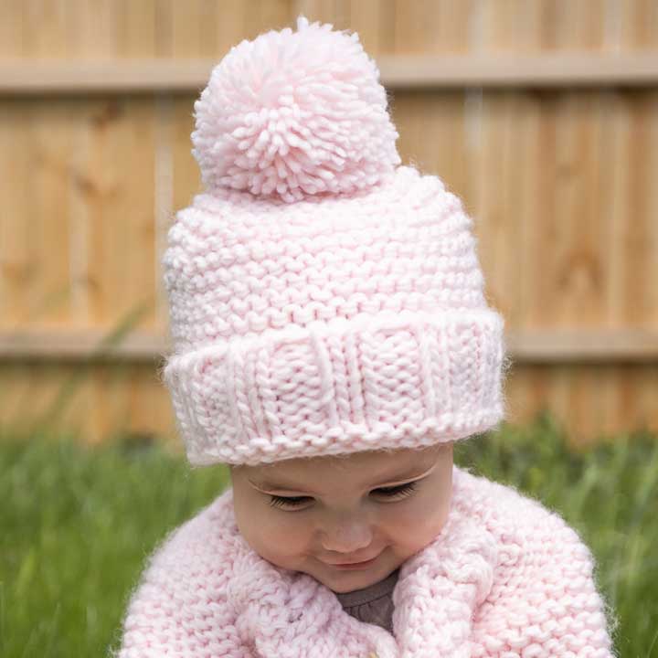 Blush Pink Garter Stitch Beanie Hat - Wholesale Huggalugs