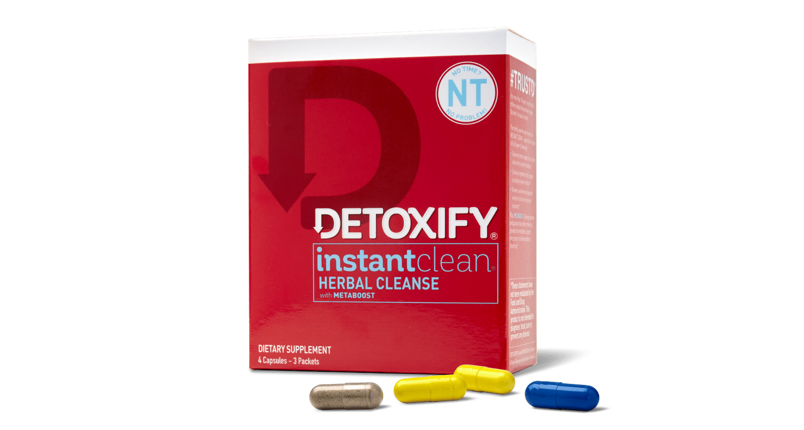 Detoxify Instant Clean harnesses the cleansing power of our one-day herbal cleansing drinks in four, sugar-free capsules. 