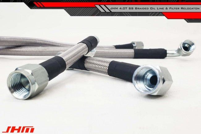 JHM Audi C7 D4 4.0T V8 Stainless Braided Turbo Oil Line & Strainer/Screen Relocation Kit (Inc. S6, S7, RS7 & S8) - ML Performance UK