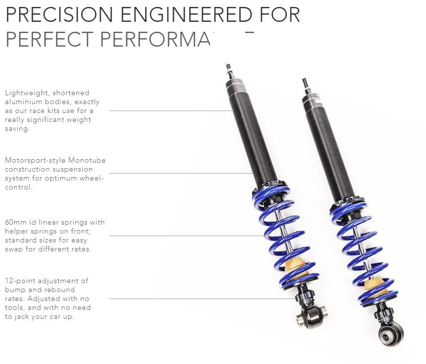 Racingline Audi VW Track Suspension Kit 2 Way Adjustable & Rear Coilover Inc Top Mount (MK5/MK6 Golf/GTI/R & 8P/8J A3/S3/TT/TTS/TTRS) - ML Performance UK