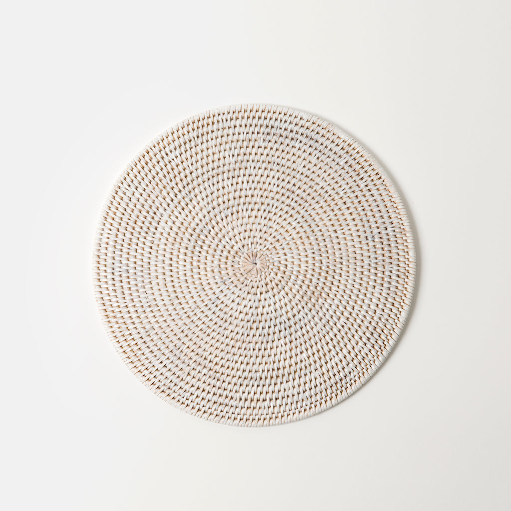 Round Rattan Table Mat Medium 33cm W In White Kalinko