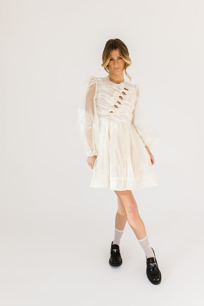 long sleeve white mini dress