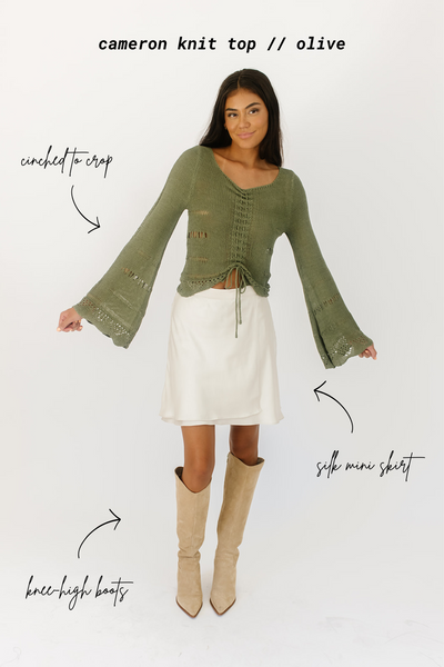 crochet knit sweater with skirt fall outfit idea