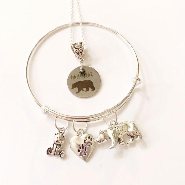 mama bear and cubs necklace