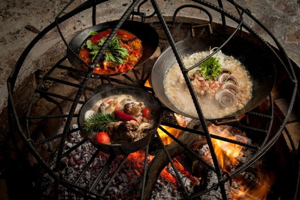 Outdoor cooking on a fire pit