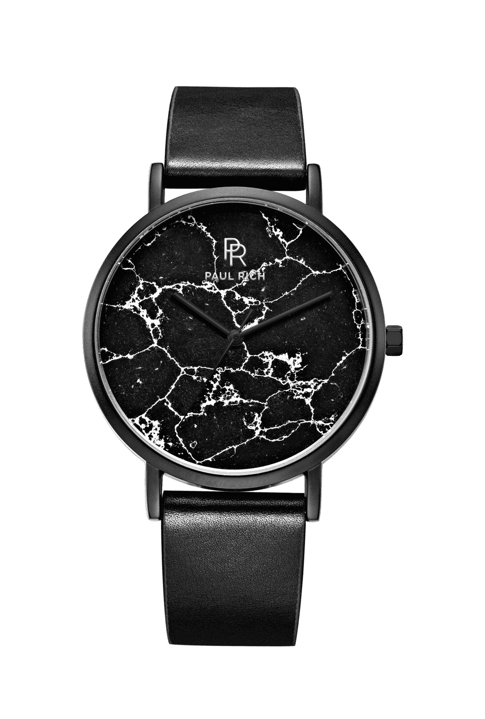Black marble Rome watch with leather strap for women