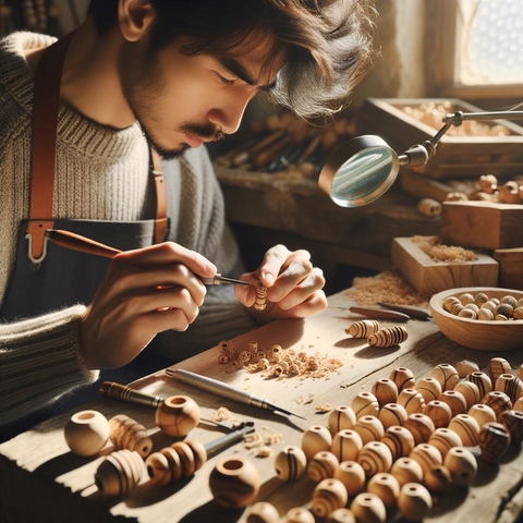 Handcrafted holy land olive wood beads in natural light