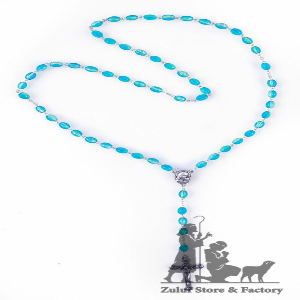 Necklace rosary semi-crystal 3 mm oval blue iridescent beads