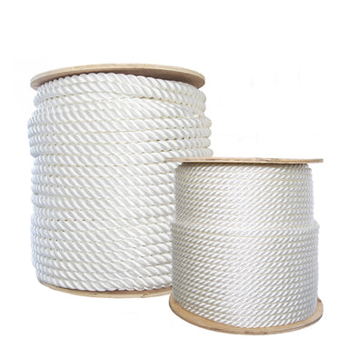 Five Oceans Marine Premium 3-Strand Nylon Twisted Rope 3/8 inch, White with Tracer (100 ft) Fo4567-m100, Size: 3/8 inch x 100 Feet