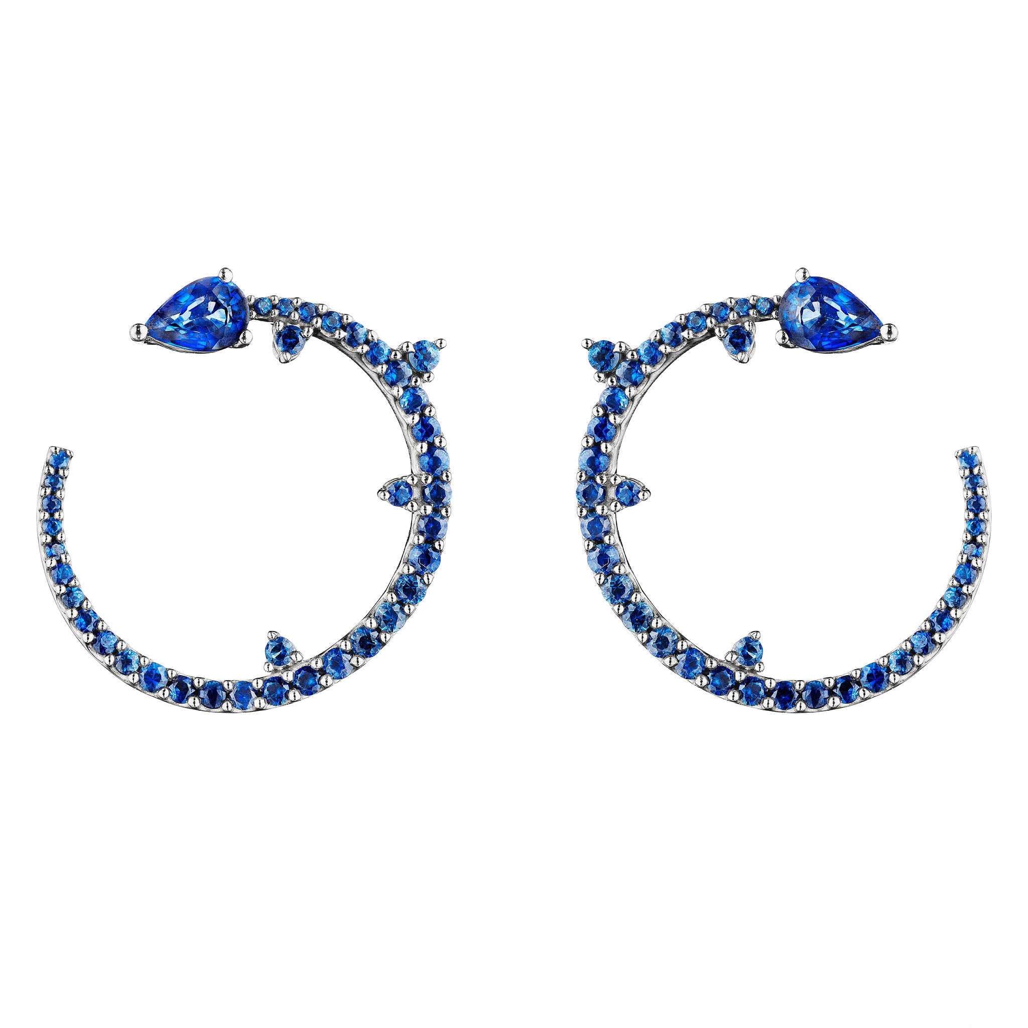 Forward Facing Blue Sapphire Constellation Hoop Earrings
