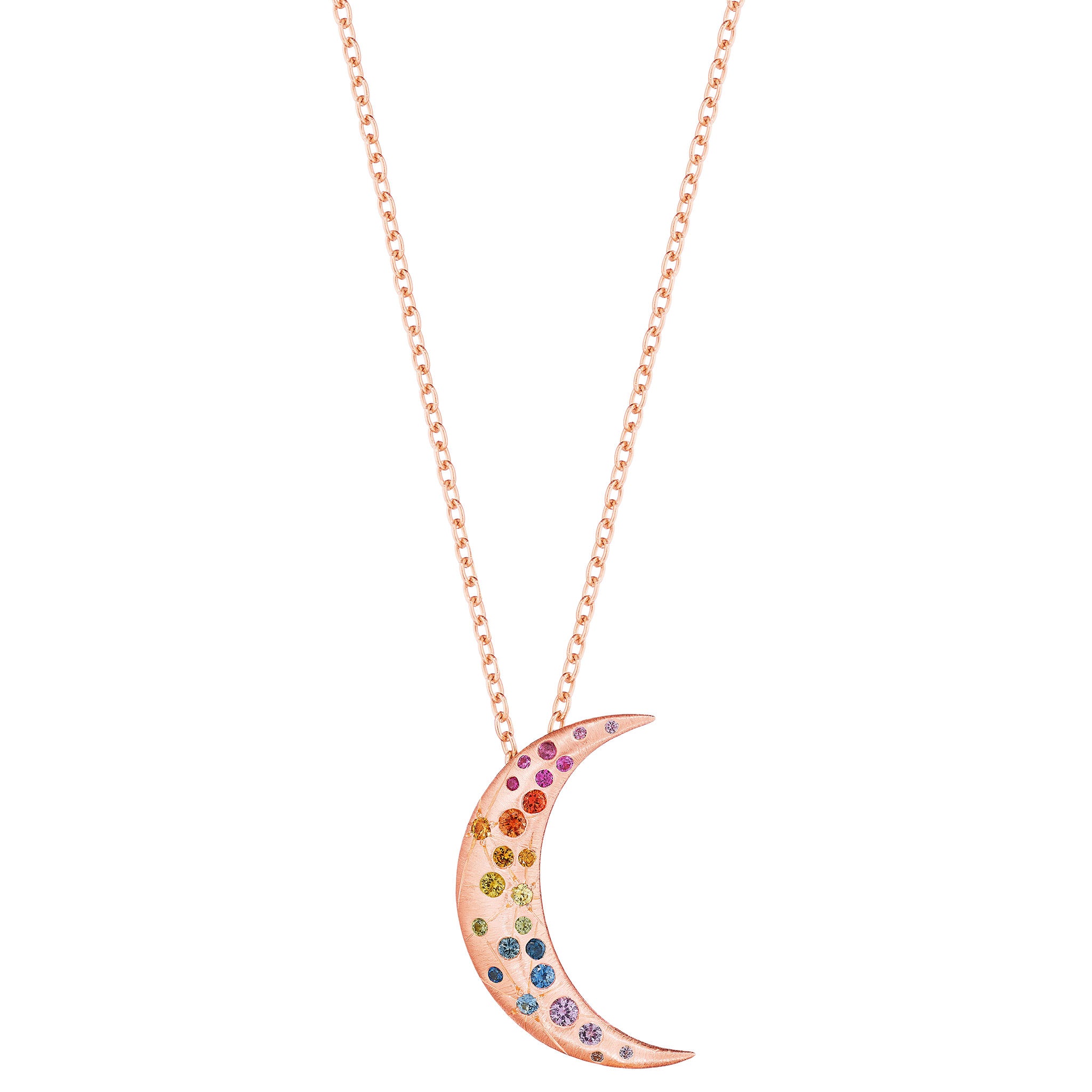 Rainbow Sapphire Galaxy Crescent Necklace