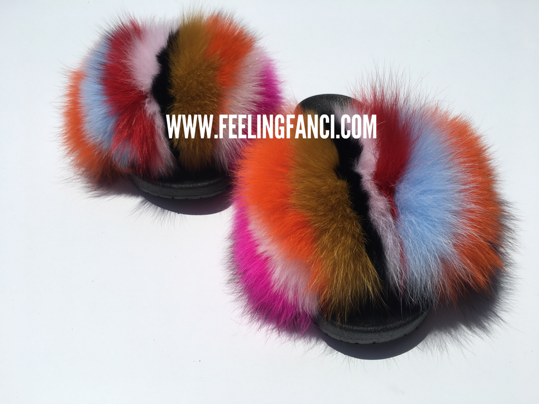 multicolor fur slides