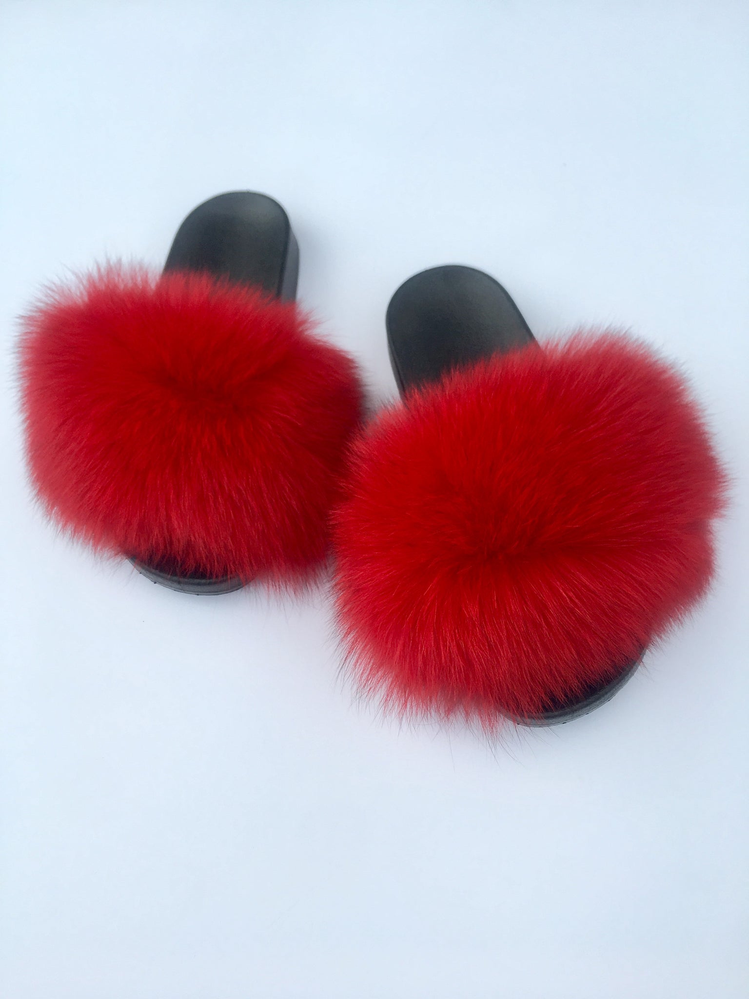 Red Fox Fur Slides faux fur slippers 