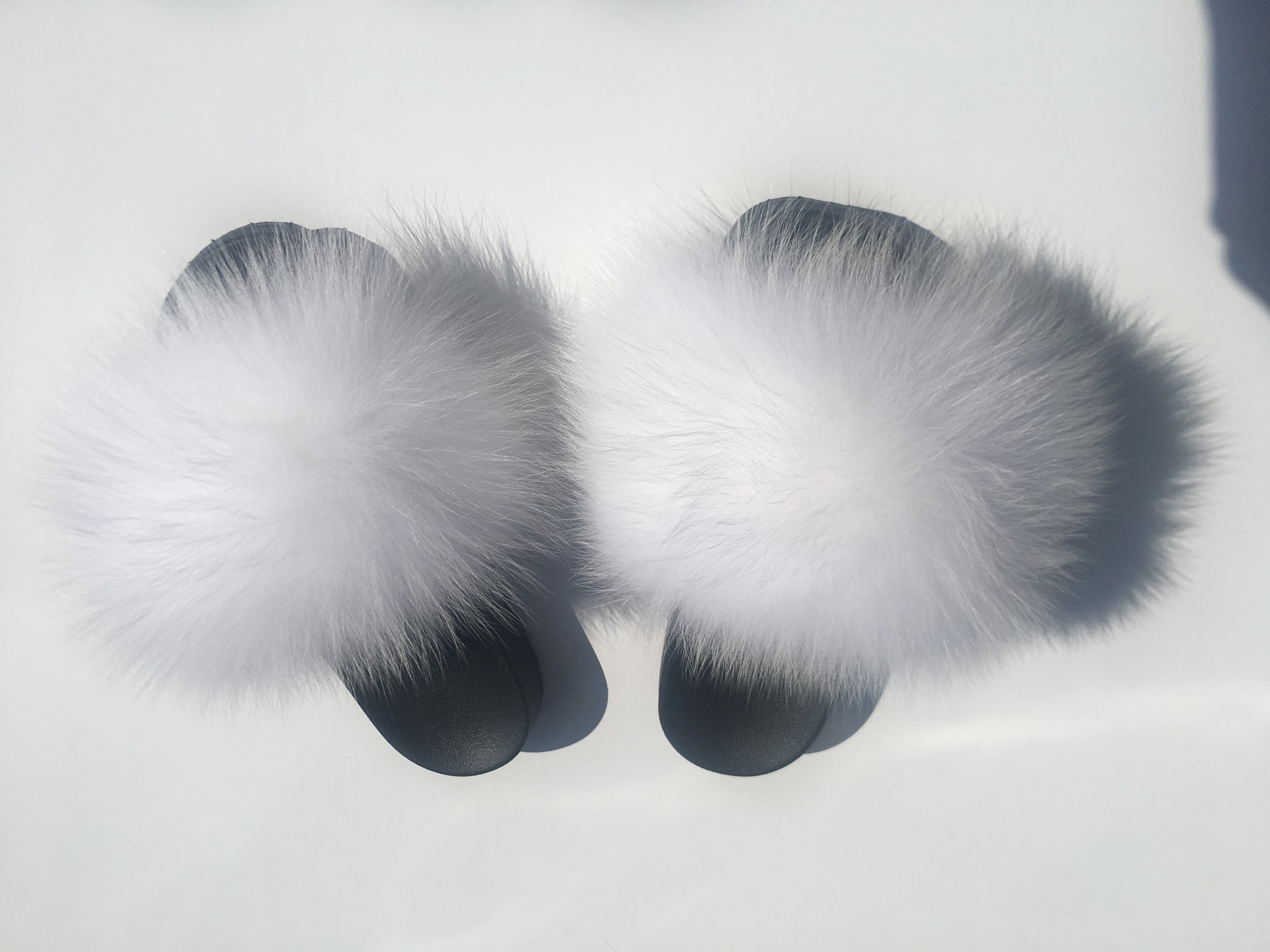 White fox fur slides snow fur slippers 