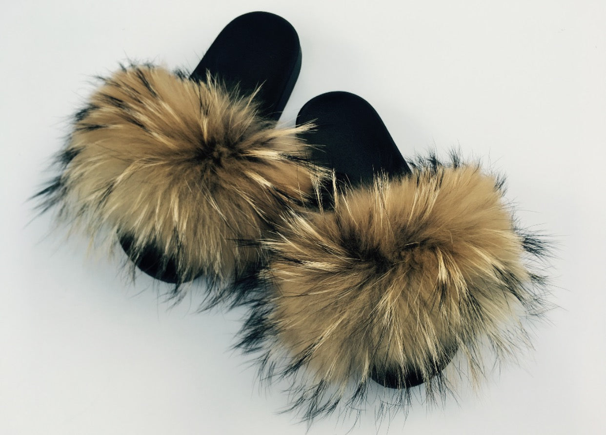 racoon fur slides