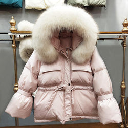 Fur Hooded Winter Coat - 90% White Duck 