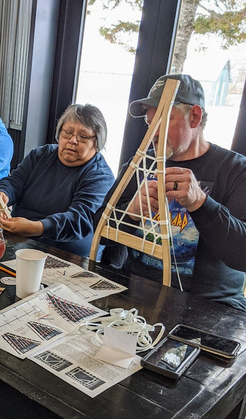 Folks Lacing snowshoes Northern Toboggan